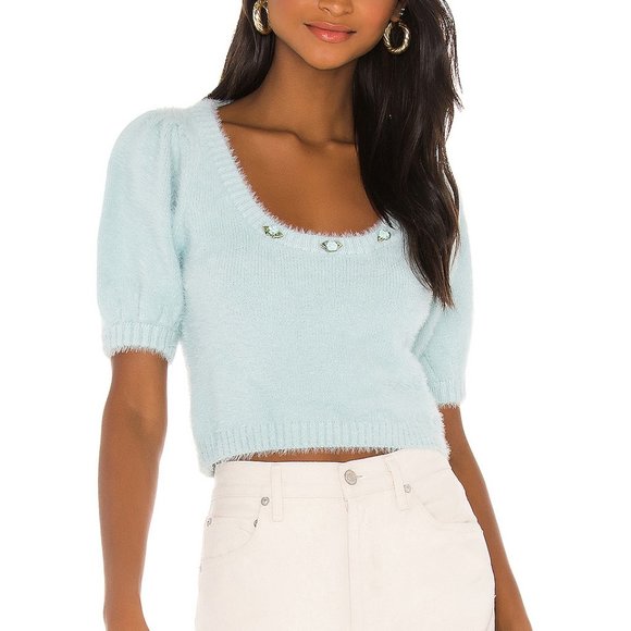 For Love And Lemons Light Blue Scoop Neck Sweater - Picture 1 of 12